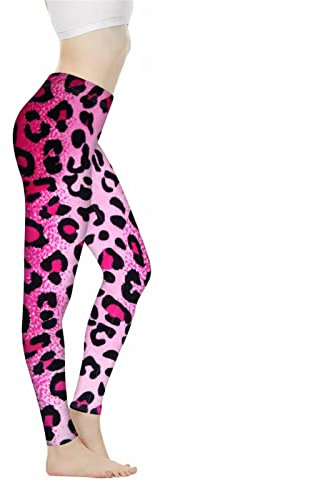 Biyejit Damen-Leggings, hohe Taille, Bauchweg-Effekt, Yogahose, Workout-, Lauf- Leggings, Größe XS–3XL, Leopardenmuster, Rosa, L
