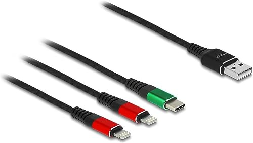 DeLOCK USB Ladekabel 3 in 1 Typ-A zu 2 x Lightning/USB Type-C 30 cm