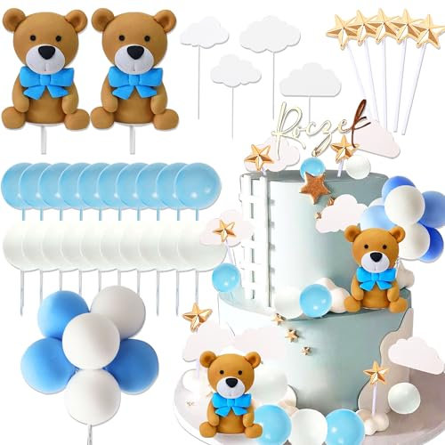 JeVenis Babyparty Dekoration Teddybär Kuchen Dekoration Teddybär Geburtstagstorte Deko Baby Boy Junge Kuchendekoration