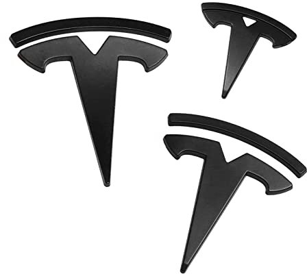 HEYCE 3D-Metall-Auto-Aufkleber und Abziehbilder-Emblem-Abzeichen T Logo passen Tesla,Schwarz,Model 3