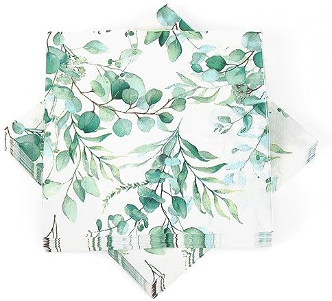 Eukalyptus Servietten, 40 Stück Servietten Mintgrün, Servietten Hochzeit Vintage Grüne, Party Tischdeko Papierserviette, 33 x 33 cm für Hochzeit Taufe Konfirmation Garten Party Tisch Dekorationen