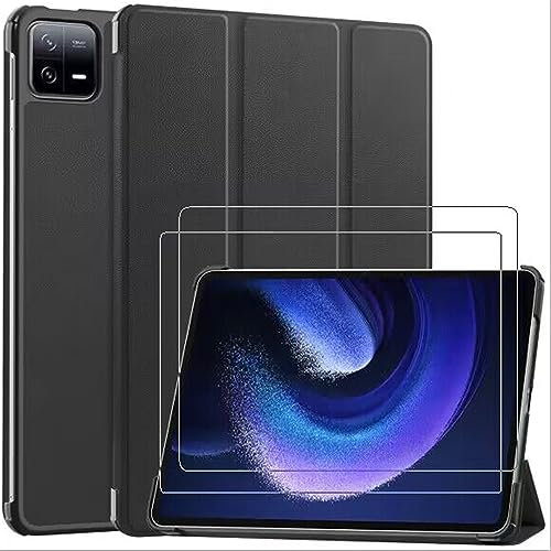 ZTAOOPOU Housse pour Xiaomi Pad 6 11 Coque avec Xiaomi Pad 6 Pro 2023 Film trempé [2 Pièces] avec Support Pliant Housse Protection Coque (Noir)