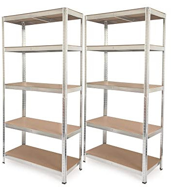 HEMMDAL 2X Schwerlastregal verzinkt - 875 kg Tragkraft - HxBxT 180 x 90 x 40 cm - Steckregal mit 5 Böden - 175 kg Fachlast - 2er Set Fachbodenregal - stabiles Metallregal - Werkstattregal