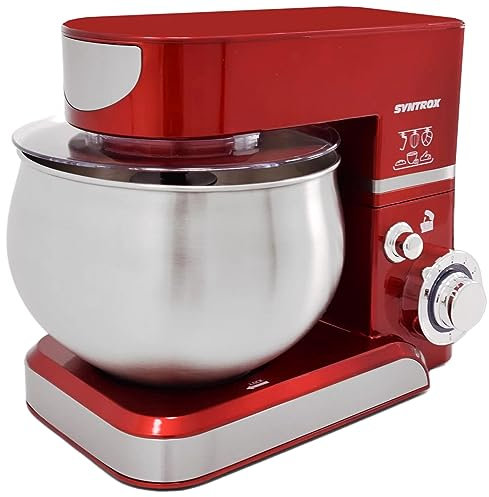 Syntrox Küchenmaschine & Knetmaschine Rot Basic 5 Liter, Stabile rutschfeste Gummifüße, Hochwertiges Design, Multifunktionale Küchenmaschine