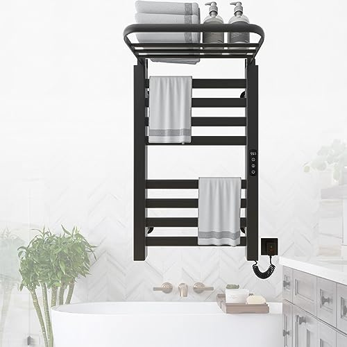 AHKFUL 200W Radiador Toallero Electrico Bajo Consumo, LCD Control Táctil 4 Modos Toallero Electrico Baño, Temporizador 1-9H, Ajuste de Temperatura 85-158 ℉, Sistemas de Seguridad, 45x75cm,Negro