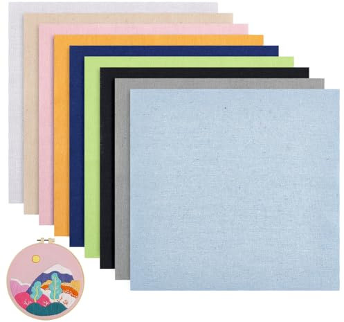 BENECREAT 18 Blatt 9 Farben Quadratischer Leinen-Stickstoff, 25x25 cm Stich-Stickstoff, Handarbeitsstoff Für Kleidungsstücke, Bastelzubehör, 2 Blatt/Farbe