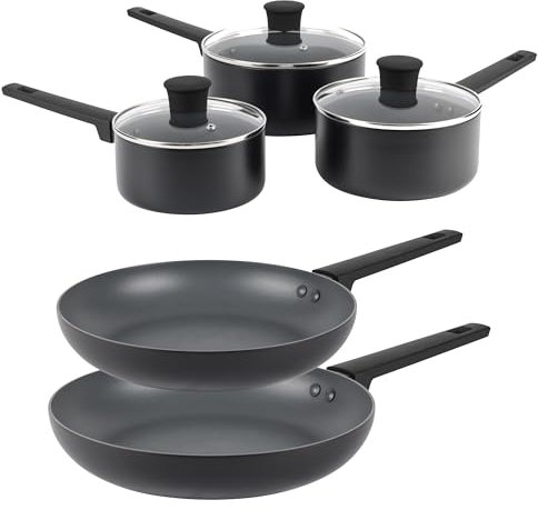 Russell Hobbs COMBO-8844 5-teiliges Pfannenset - Shield Antihaft-Kochpfannen, 24/28 cm Bratpfannen, 16/18/20 cm Töpfe mit Deckel, Induktionsgeeignet, Metall Utensiliensicher, kühl bleibende Griffe,