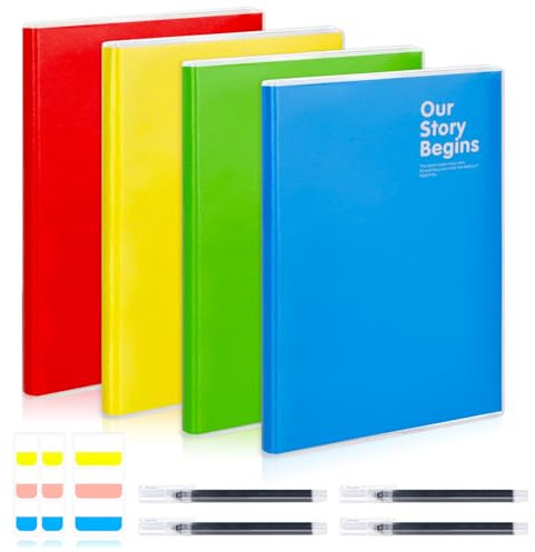 Chostky 4 Pcs Handcover Journal Notebooks, A5 College Ruled Notebook 14.2x20.3cm, mit Index Tabs und 4 Stifte, Journal für Schule Schreiben Arbeit Reisen College, 70 Blätter pro Notebook