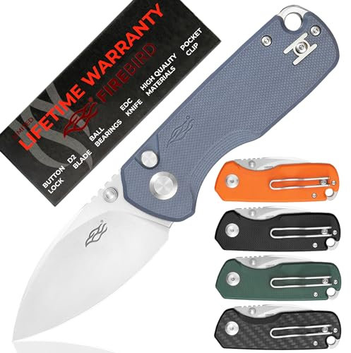 Firebird GANZO FH925-GY Taschen-Klappmesser Knopfverschluss D2-Stahlklinge G10 rutschfester Griff mit Clip Camping Outdoor Allzweckmesser (Grau)