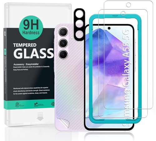 Ibywind 2 Pièces Verre Trempé pour Samsung Galaxy A55 5G 6.5(Pas pour Samsung Galaxy A54 5G),9H Dureté Protection écran,avec 1 Pièce Protection Caméra,1 Pièce Film Arrière