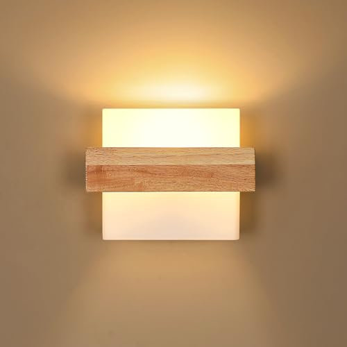 DELIPOP Applique Murale Intérieur Vintage, Moderne E27 Lampe Murale Design Minimaliste, Applique Murale Bois Lumineuse Tricolore pour Chambre Salon Couloir Escalier, Ampoule Incluse