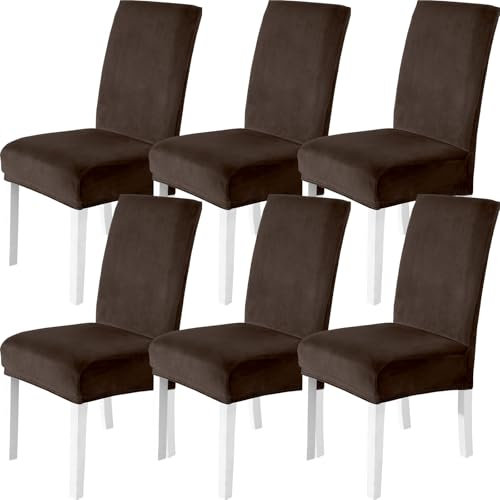 CYCMACO Stuhlhussen Samt 6er Set, Stretch Stuhlüberzieher, Stuhlbezug Schwingstuhl, Hussen Für Stühle Hochlehner, Stuhlbezüge Kratzfest, Universal Chair Cover Waschbarer, Kaffee