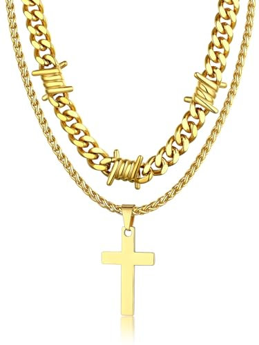 Bandmax Panzerkette Herren Kreuz Kette Gold Kubanische Halskette Edelstahlkette 50CM Kette Halskette Gold Kette Jungs Ketten Schmuck