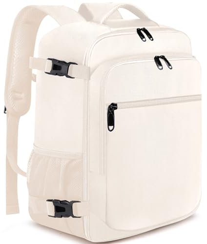 EZUOLA Zaino Ryanair 40x20x25 per Donna 20L Bagaglio a Mano Piccolo da Viaggio Aereo Casual 14 Pollici Porta PC Borsa da Cabina con Porta USB, Beige