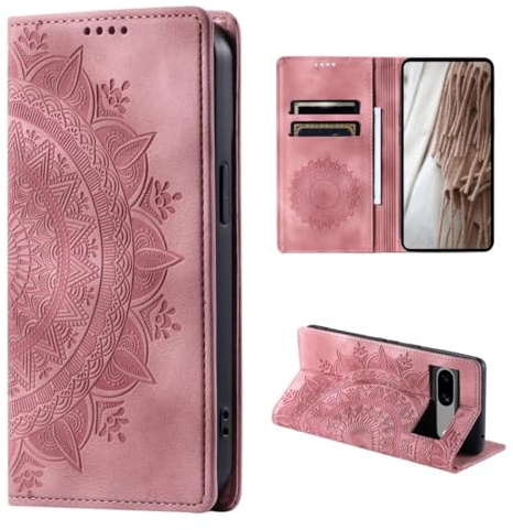 CoverKingz Handyhülle für Google Pixel 8a - Handytasche mit Kartenfach Wallet Case Cover - Handy Hülle klappbar Motiv Mandala Rose