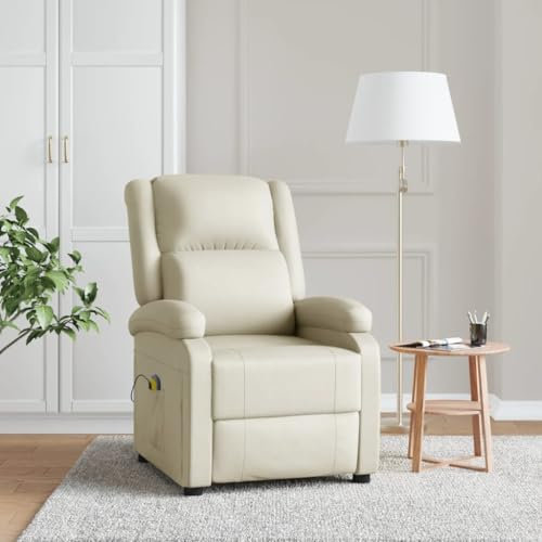 Homgoday Massagesessel Relaxsessel Fernsehsessel Ruhesessel mit Liegefunktion Liegesessel Polstersessel Verstellbare Rückenlehne TV Sessel für Wohnzimmer Creme Kunstleder