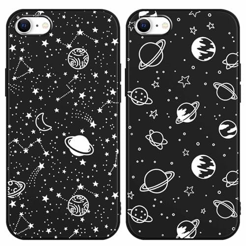 Foonary 2 Pack Phone Case Compatible with iPhone 8/SE 2022/7/SE 2020 4.7, Slim Fit Soft TPU Silicone with White Star Design Aesthetics Pattern, Shockproof Bumper Protector Matte Cover for iPhone 7