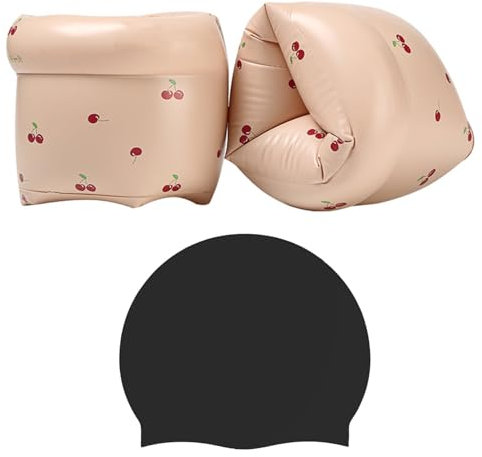 1 paio di ali da nuoto con motivo di ciliegia, 1 cuffia da bagno, ali da nuoto per bambini, maniche gonfiabili, doppio galleggiante per airbag, ali per bambini, accessori da nuoto