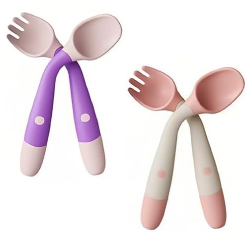 Clyhon Babylöffel, 2 Set Baby-Fütterlöffel Lernlöffel BPA-frei, weicher perfekter selbstflexibler Lernlöffel Fütterungs-Trainingslöffel for Babies 6 Months and Older, A