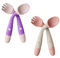 Clyhon 4pcs Cuchara y Tenedor para Bebé con Mango Flexible, Juego de Cuchara de Silicona para Entrenamiento,Adecuada para Bebés para 6 Meses +, A
