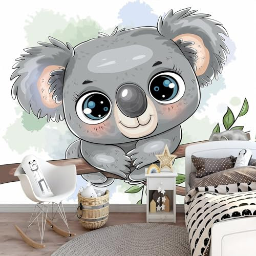 Photo Murale Koalas De Dessin Animé Papier Peint Panoramique Tapisserie Intissé Murales Poster Décoration Murale pour chambre bureau adulte enfant - Animaux Aux Grands Yeux 300 x 210 cm