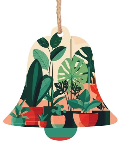 Piante verdi in vaso per interni, ornamenti a campana per albero di Natale, ornamenti a campana in legno, 6 pezzi, adatti per Natale, parete, porta, finestra, albero di Natale