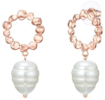 Lulu Jane Damen Ohrringe Messing roségold | rosévergoldet 14 Karat, Ohrhänger, Muschelkernperle, ca. 13,0 - 13,5 mm, weiß, tropfenförmig/barock