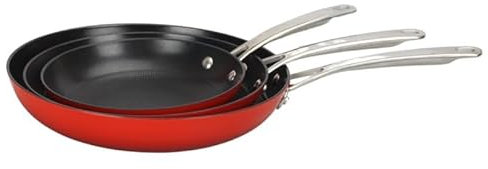 LAGUIOLE, Set de poêles en fonte légère, excellente rétention de chaleur, antiadhésif céramique, facile à nettoyer, Passe au four 230°C, tous feux, 20/24/28 cm, Rouge