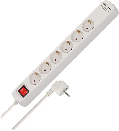 Brennenstuhl Steckdosenleiste 6-Fach mit 2X USB (Mehrfachsteckdose mit Schalter und 1,4m Kabel) weiß