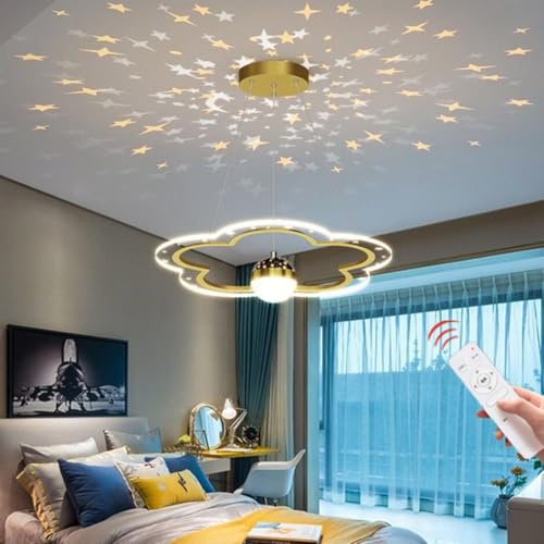 WJLL LED Sternenhimmel Pendelleuchten Blumen Design Kinder Deckenleuchte Dimmbar Esszimmer Hängelampe Junge Mädchen Schlafzimmerlampe Kinderzimmer Wohnzimmer Beleuchtung Decke Lampen yellow 50cm