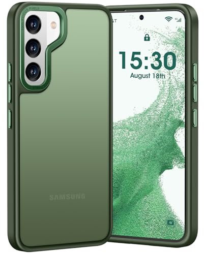 PuyaTeya Upgrade für Samsung Galaxy S22 Hülle, [Militärschutz] Stoßfest Schutzhülle Samtige Touch Matt Anti-Kratzen Anti-Glatte Anti Fingerabdruck Handyhülle für Samsung Galaxy S22(Dunkel Grün)
