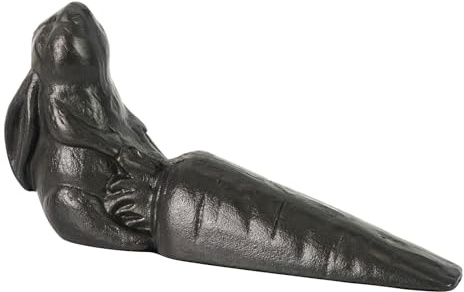 DreamsEden Cast Iron Rabbit Door Stopper, Heavy Duty Bunny Pulling Carrot Door Stops Metal Vintage Cute Decorative Animal Door Wedge