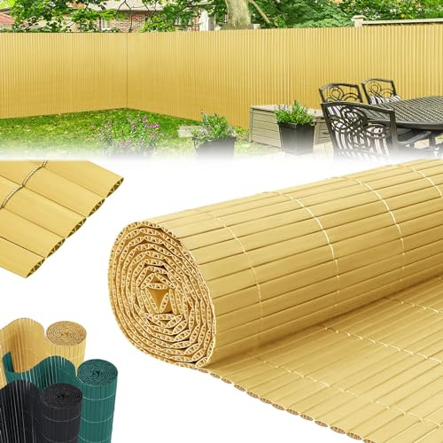 LZQ - Recinzione frangivista in PVC con stecche rinforzate, protezione per balcone, protezione per giardino, balcone, terrazza, 80 x 1000 cm, colore: bambù