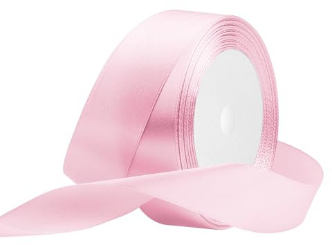 Satinband 25mm Breit Hellrosa,22 Meters Geschenkband Schleifenband Stoffband für Hochzeitsdekoration, Geschenkverpackung, Basteln, Party Deko