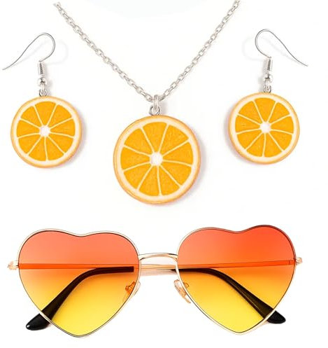 Aperol Geschenk, Mit Herzbrille Orange, Ohrringen und Halskette, 70er und 80er Jahre Accessoires, Aperol Geschenk für Aperol Liebhaber Fasching Karneval Cosplay Kostüme Accessoires