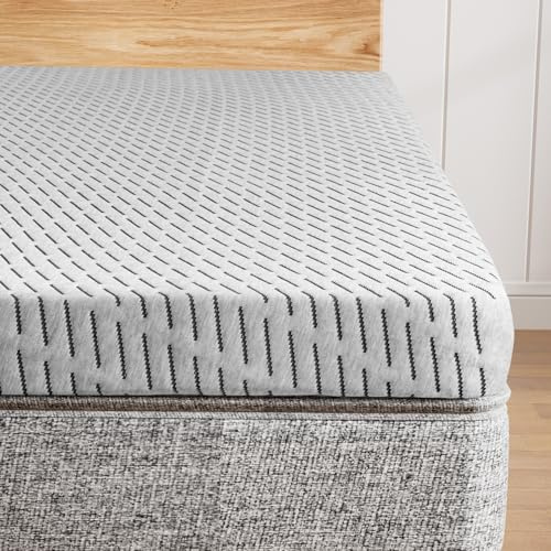 HOMRELEXA Bamboo Mattress Topper Twin XL Size 2 Inch, Cooling Gel & Bamboo Charcoal Memory Foam Mattress Topper for Back Pain Relief, Firm Dual-Layer Foam Bed Pad with Removable Cover College Dorm
