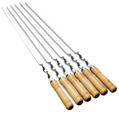 Brochettes De Grill - Bâtonnets Barbecue Métal Jardin - 6 Pièces Outils De BBQ Réutilisables En Acier Inox Longs Et Plats Pour Embrocher Viande Et Légumes Pour Extérieur Et Camping