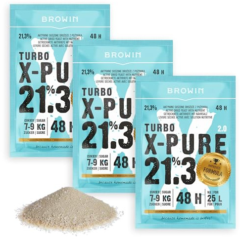 Browin Turbohefe X-Pure 21.3% – 3x135 g Bundle - Weinhefe | Weinhefe mit Hefenährsalz für 25L Cuvée, Reinzuchthefe zur Weinherstellung, Fruchtwein, Portwein, Apfelwein, Schnelle