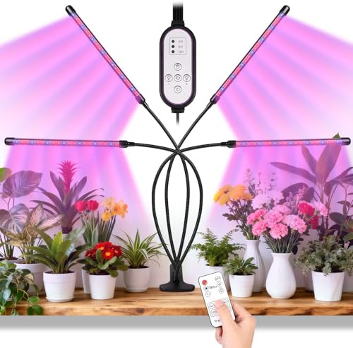 AOOSU 4 Cabezas Lámpara de Plantas, 80 LED Lampara de Crecimiento de Espectro Completo con clip, Luz de Crecimiento Ajustable para Plantas de Interior con Temporizador 4/8/12H (Energética E)