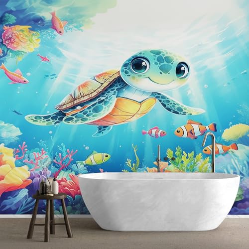 MMYAOKEN Tapete Schildkröte Fototapete Meerestiere Unterwasserwelt Kinder Wandtapete Wohnzimmer Schlafzimmer Kinderzimmer Moderne Tapeten Vliestapete Meeresschildkröte Wanddeko 300 x 210 cm (B x H)