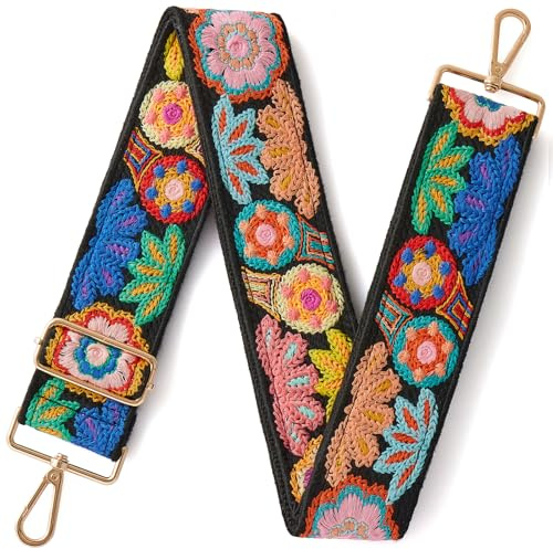 CHUQING Taschengurte zum Wechseln Taschenriemen Gurt für Umhängetasche Bunt | Taschengurt Verstellbarer Schulterriemen für Tasche mit besticktem Blumenmuster,komfortabel für Alltag, Arbeit,Einkaufen