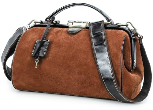 CONTACTS Damen-Handtasche aus echtem Leder, abschließbar, Vintage-Schultertasche, Geldbörse mit Tragegriff oben mit Metallverschluss und Rahmenöffnung