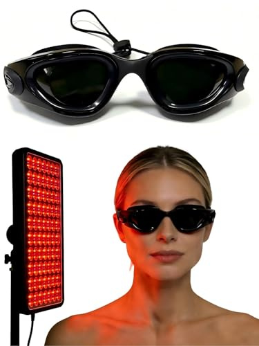 Towonshy Solarium-Schutzbrille 200–2000 nm, IPL/LED/Rotes Licht Augenschutz, dunkelgrüne Gläser mit verstellbarer 40 cm Kordel, inkl. Etui & Brillentuch