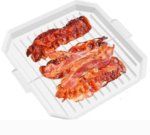Microwave Bacon Rack Crisper & Defrosting Tray Microwave Bacon Cooker & Cooking Rack Plastic Microwave Baking & Crisper Plate for Bacon, Eggs, Potatoes & Veg.