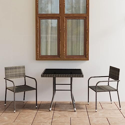 Owoxanthellate 3tlg Gartenmöbel Set Poly Rattan 80x80x74 cm Tisch Glasplatte Anthrazit 2 Stapelstühle Grau Robust wetterfest für Balkon Terrasse Garten und Wintergarten