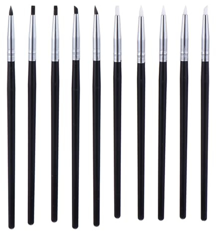 Beavorty Kit de 10 Stylets en Silicone Souple pour Nail Art, Stylos de Sculpture et Embossage, Petits Modèles Blanc et Noir, Ensemble pour Manucure Diy, Outil de Décoration Ongles,