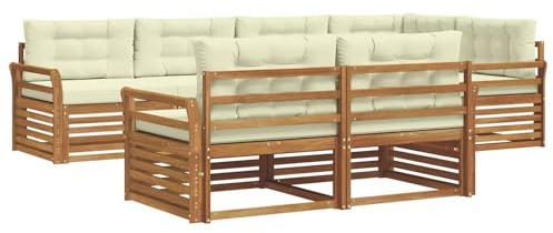 vidaXL Outdoor-Sofagarnitur mit Kissen 7 pcs Natur und Creme, Balkonsofa, modernes Eckmöbel, robuster Lounge, Terrassen-Sitzgruppe, bequemer Gartenstuhl