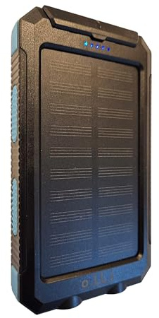 o.LL.i. Power Bank Banco de Energía Solar Portátil Enchufable 20.000mAh Resistente al Agua y Golpes. Cargador para Dispositivos Móviles con Linterna y Brújula (Negro y Celeste)