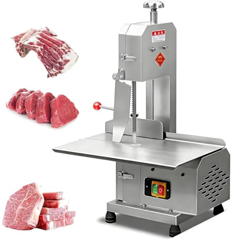 HuanSebesity Sega a Nastro Elettrica per Carne 750w,Macchina Taglia Ossa Commerciale in Acciaio Inox,Piano Lavoro 47x32,5cm,Alta Potenza per Costine,Manzo E Carne Congelata