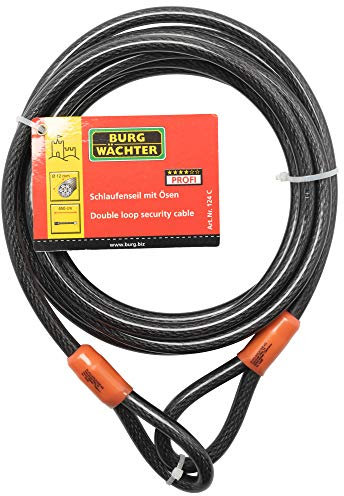 Burg-Wächter 124C Cavo in Acciaio Intrecciato Multistrato Rivestito in Vinile a Doppio Anello con avvolgimento Automatico, Nero, 12mm x 4.5m